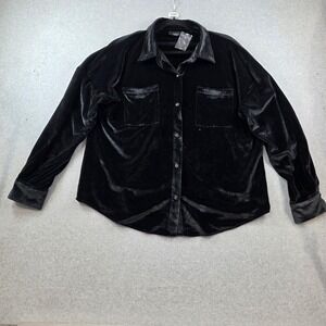 VICI Black Velvet Button Down Shirt Oversized Long Sleeve Blouse Large Pockets